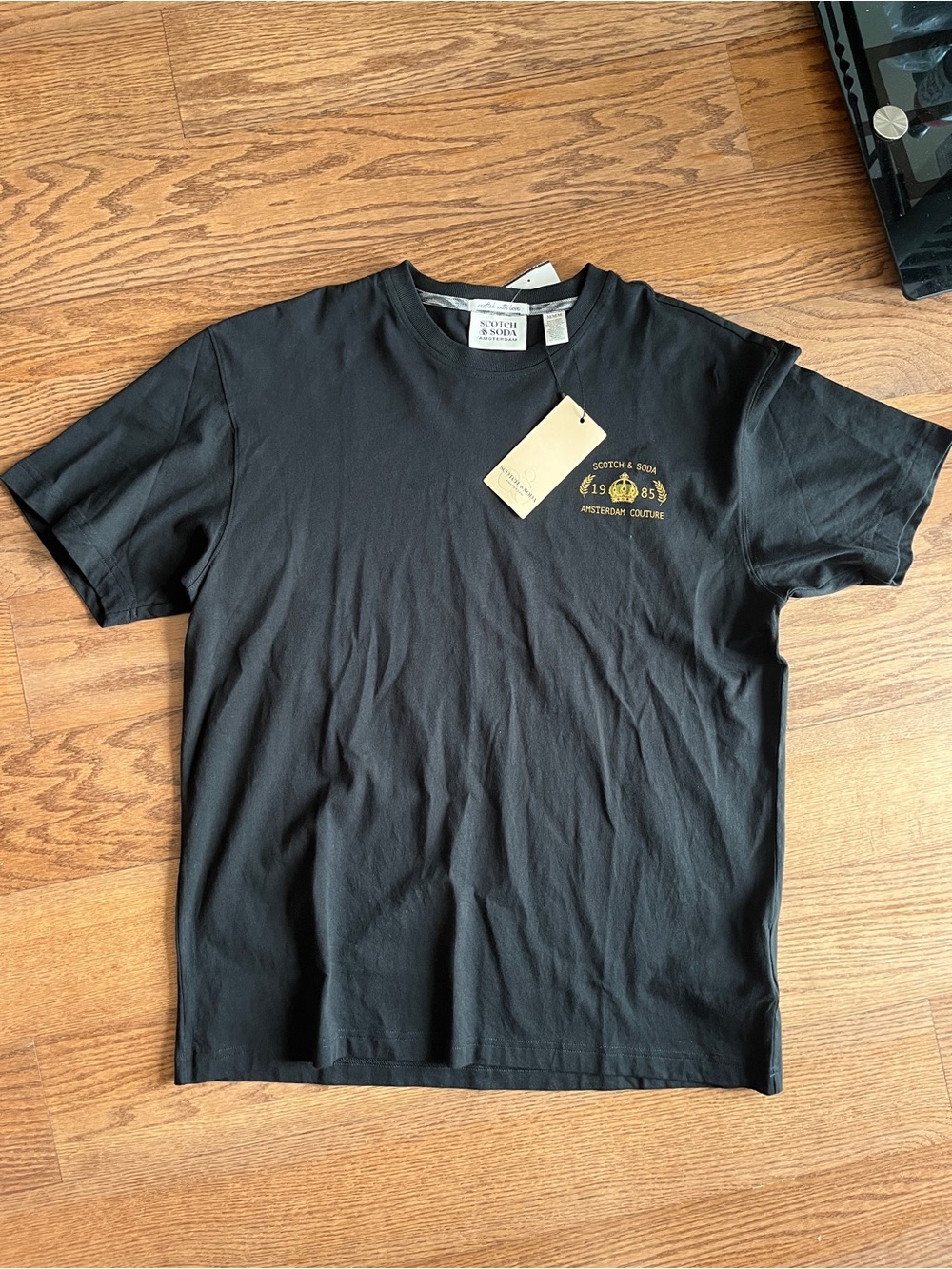 Scotch & Soda Black Short Sleeve Tee with Gold Crest